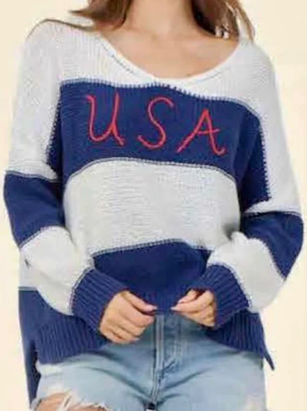 USA in Red Chain Stitch Sweater