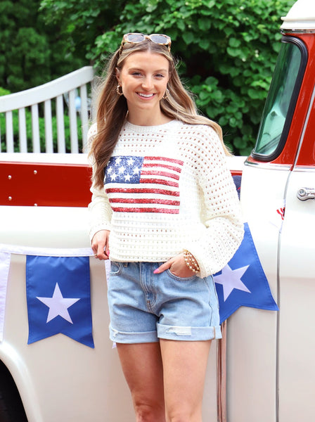 Sequin American Flag Sweater