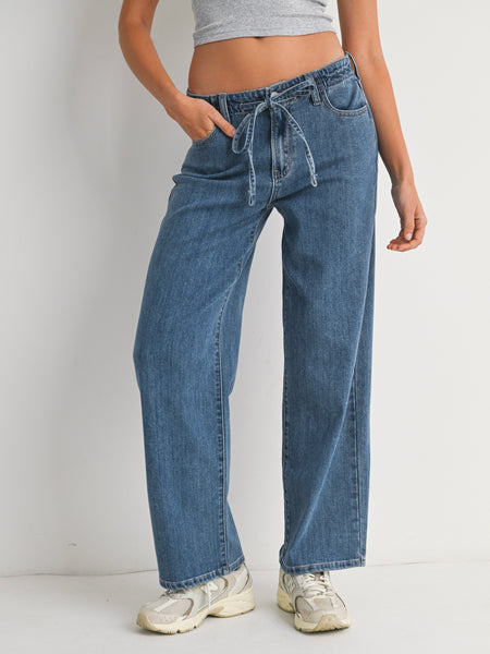 {Just Black Denim} Lightweight Drawstring Wide Leg Denim