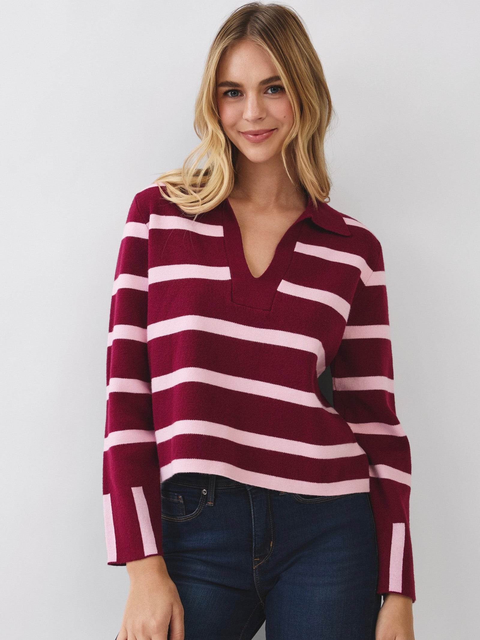 Striped Knit Polo Sweater