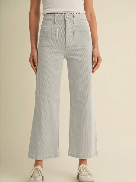 Just Black Denim : Stripe Patch Pocket Wide Leg