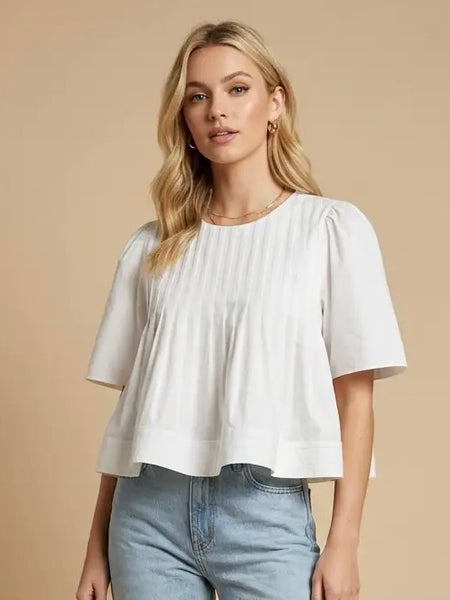 Pleated Short Sleeve Blouse