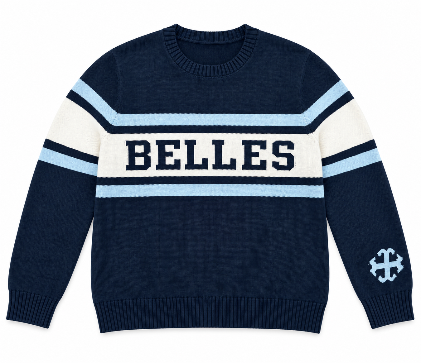 * PRE-ORDER * Custom Belles Collegiate Stripe Crew Sweater
