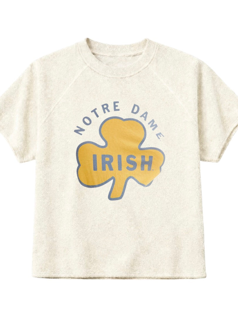 Custom Notre Dame Irish Shamrock Reverse Terry Slub Short Sleeve Crew