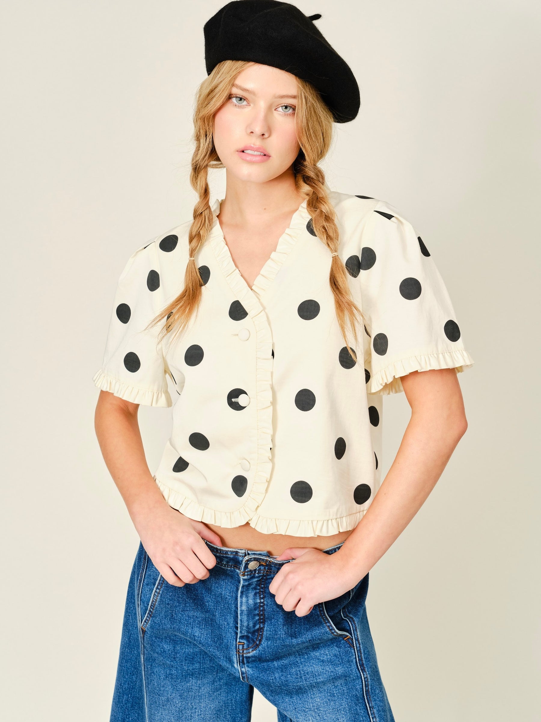 Ruffle Edge Dot Print Jacket