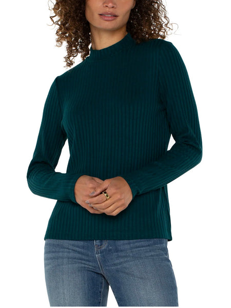 {Liverpool} Long Sleeve Mock Neck Rib Knit Top