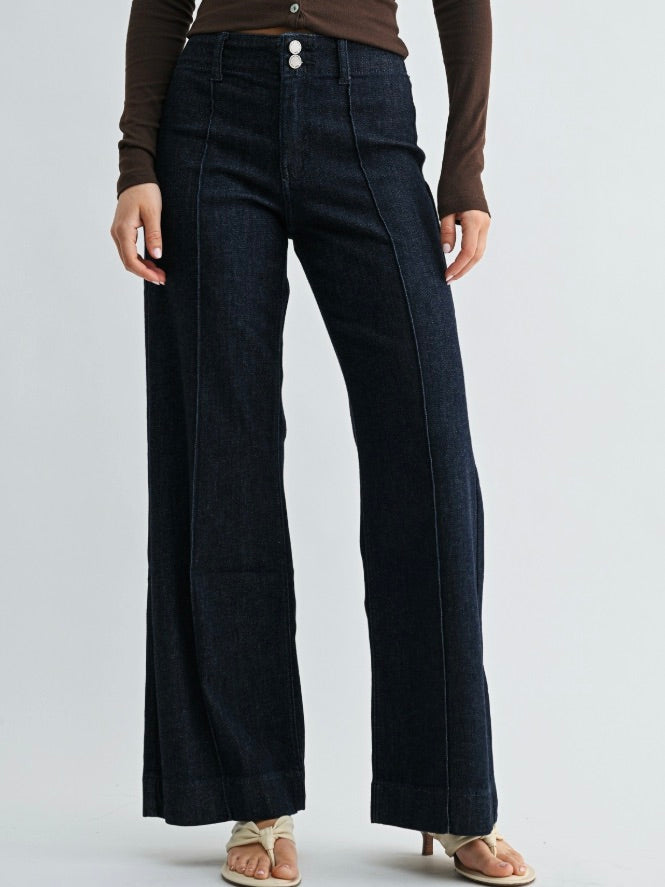 Just Black Denim Pintuck Trouser Wide Leg