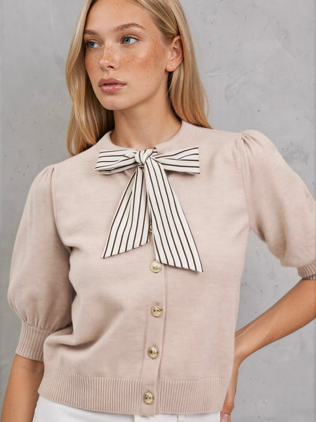 Satin Tie Neck Cardigan