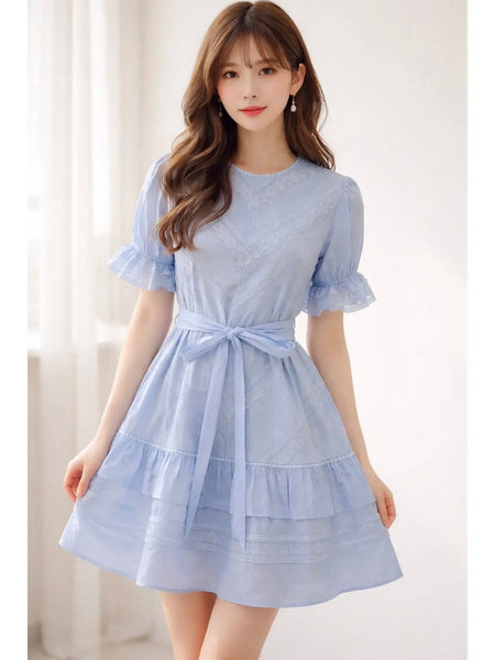 Lace Trimmed Tie Waist Dress