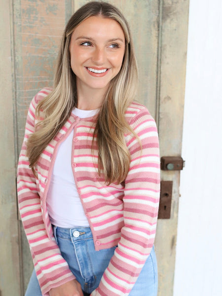 I Love Pink Stripe Cardigan