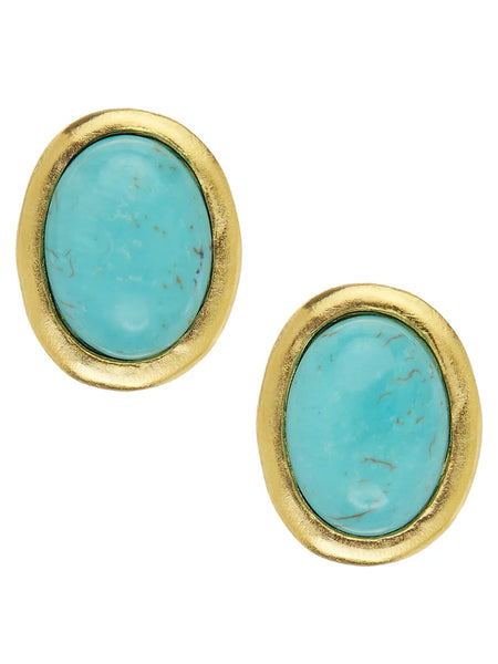 {Susan Shaw} Turquoise Cabochon Stud Earrings