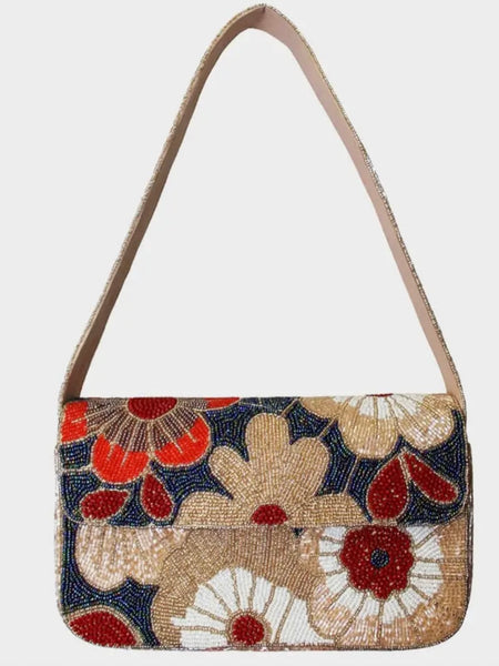 Rose Flower Beaded Shoulder Bag