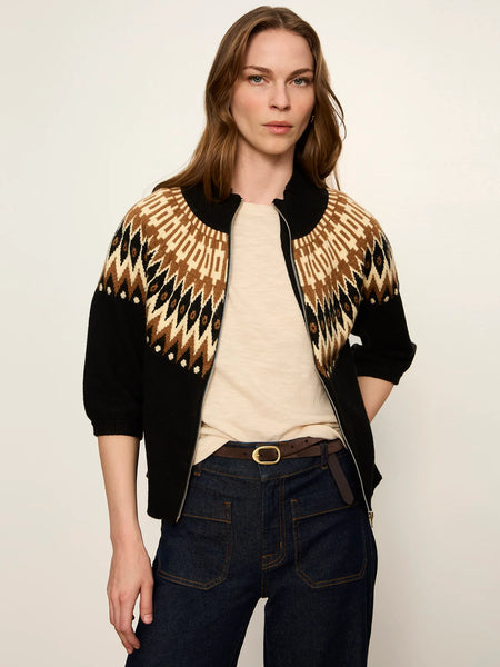 Sanctuary Fairisle Quarter Sleeve Zip Up Cardigan