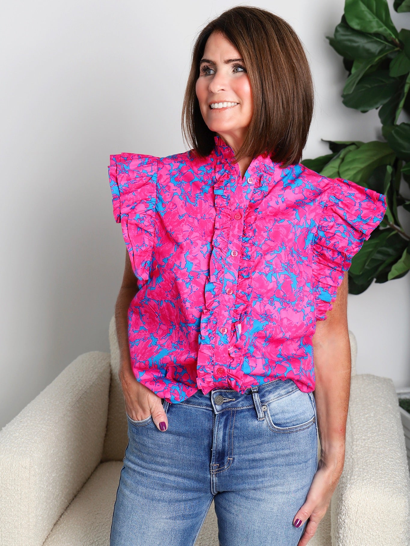 Dynamite Floral  Ruffle Top