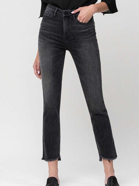 Flying Monkey: High Rise Uneven Hem Straight Crop Jean