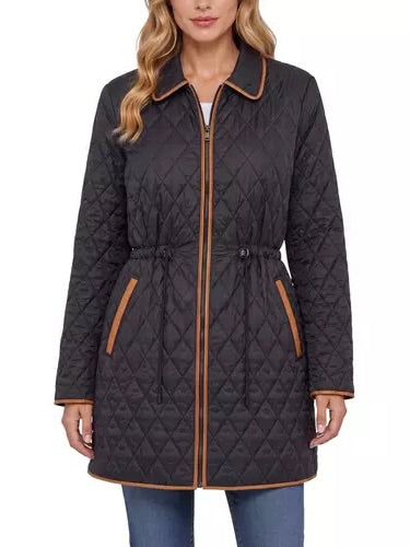 Liverpool Zip Front Quilted Coat with Cinched Waist