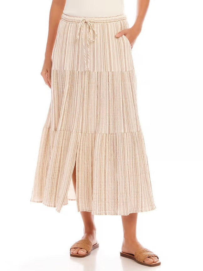 {Karen Kane} Stripe Tiered Midi Skirt