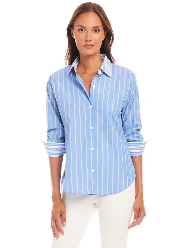 {Karen Kane} Contrast Ruched Sleeve Shirt