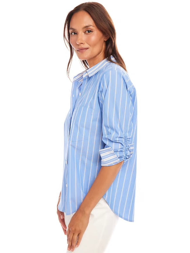 {Karen Kane} Contrast Ruched Sleeve Shirt