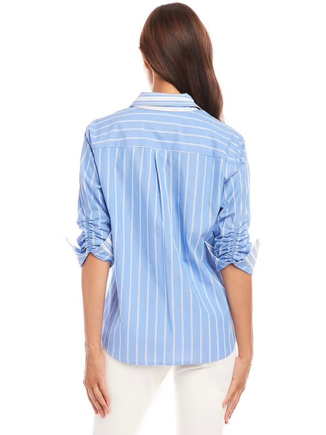 {Karen Kane} Contrast Ruched Sleeve Shirt