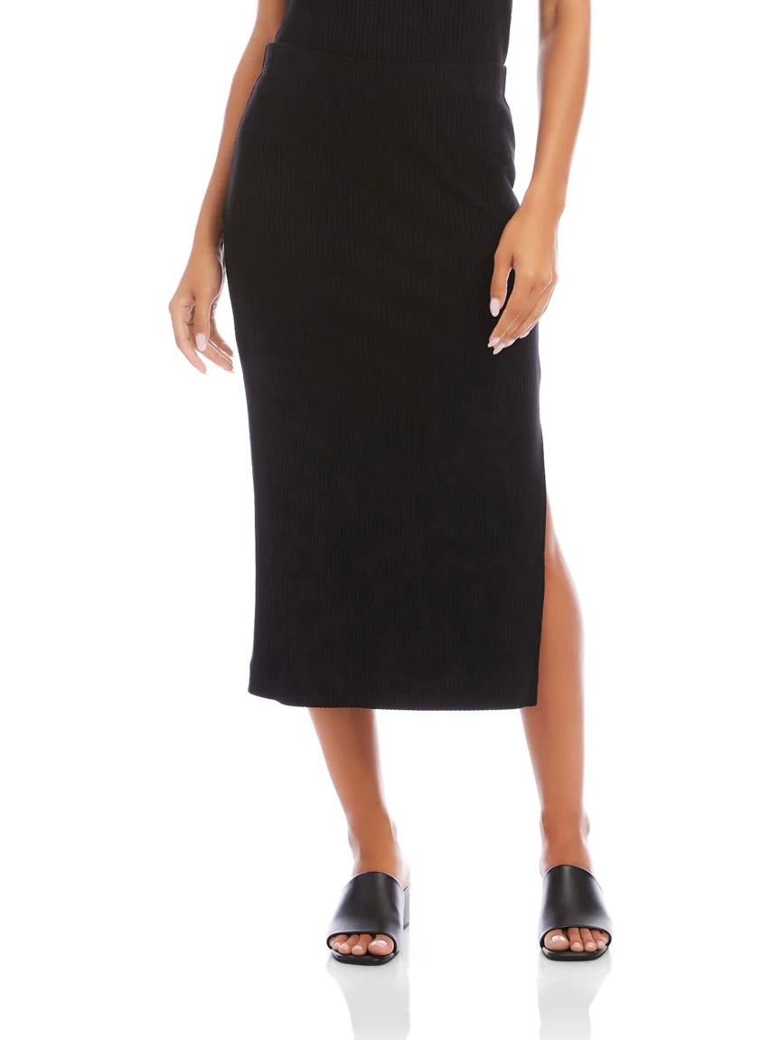 {Karen Kane} Ribbed Side Slit Midi Skirt