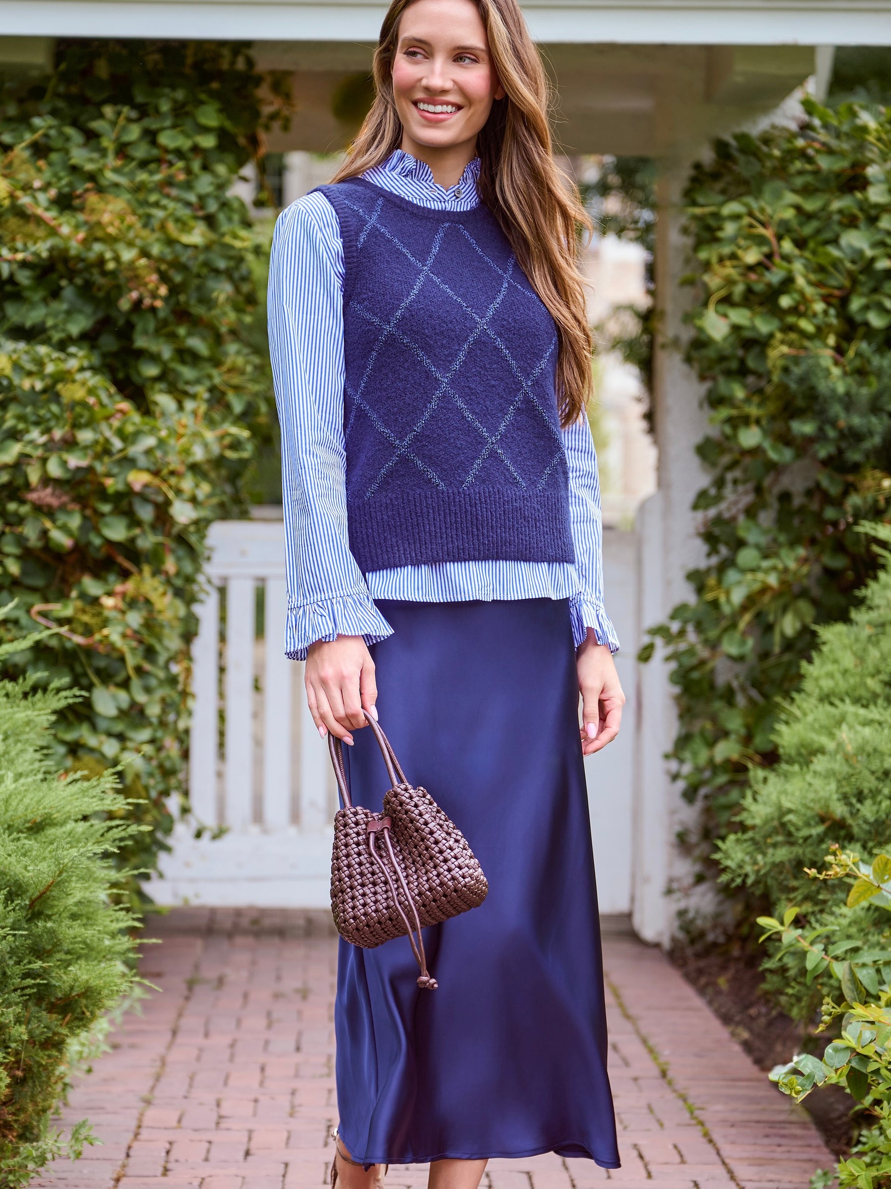 Elastic Waist Bias Cut Midi Skirt