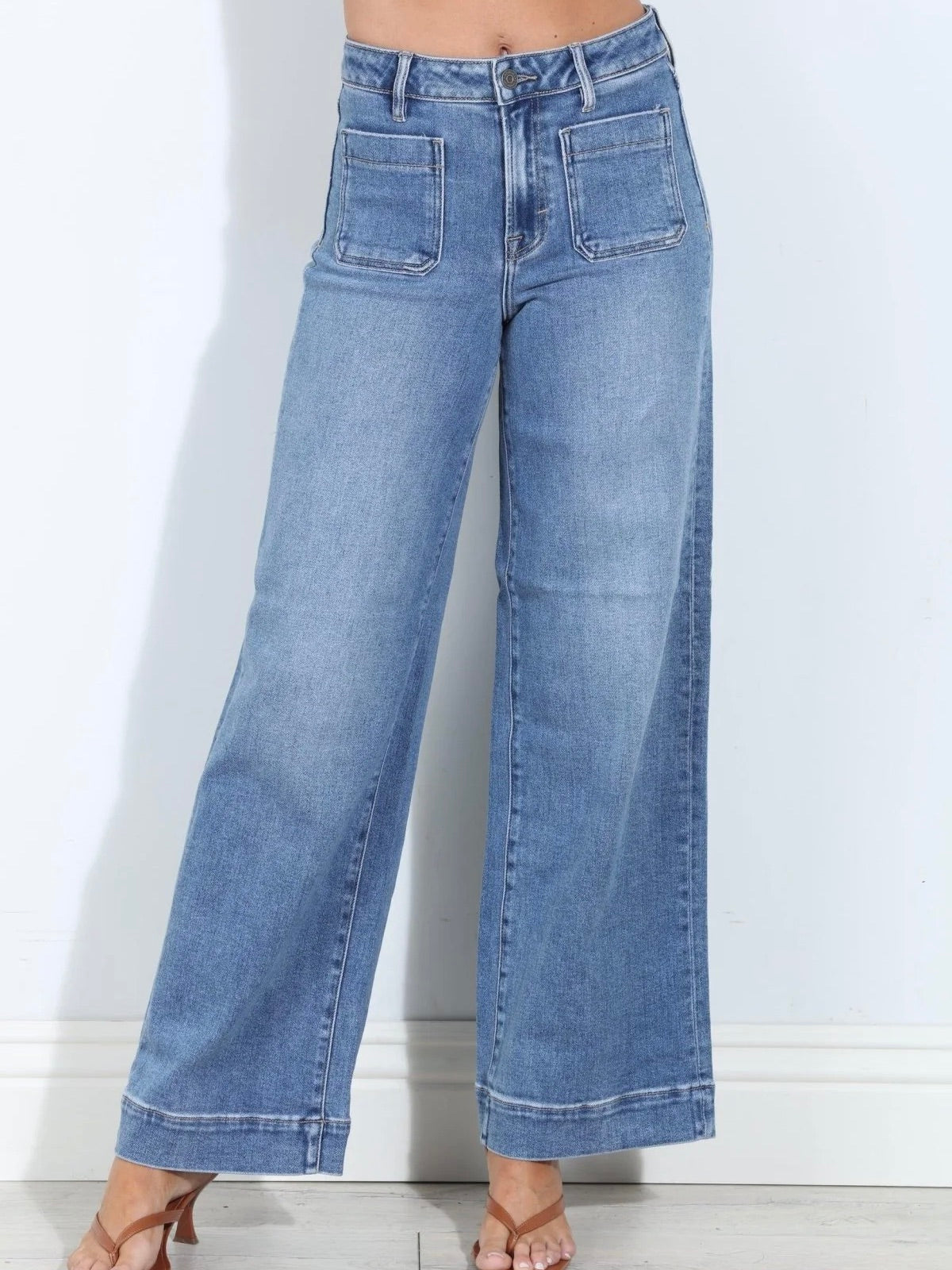 Hidden Jeans : Front Pocket Stretch Wide Leg Jean