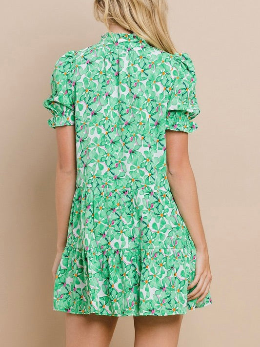 Clover Fields Green Button Down Mini Dress