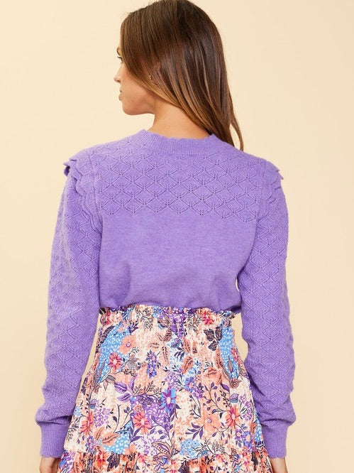 Ruffle Sleeve Pointelle Sweater Lavender