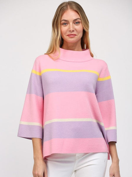 Stripe Jacquard Knit Mock Sweater
