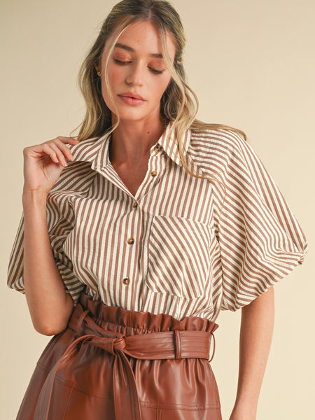 Bubble Sleeve Button Down Top