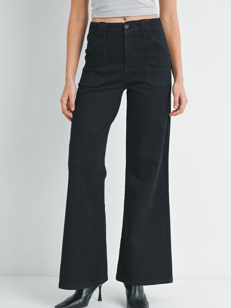 Just Black Denim : Patch Pocket Wide Leg Flare Jean