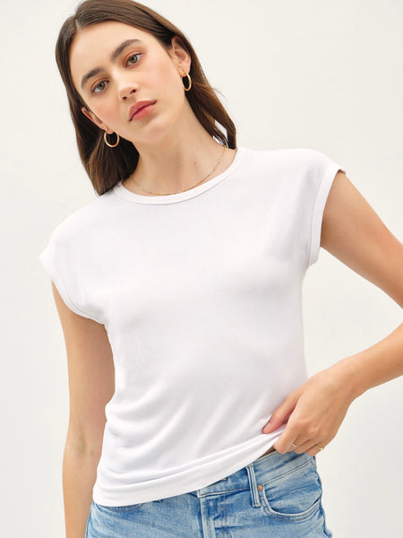 Ribbed Cap Sleeve T-Shirt
