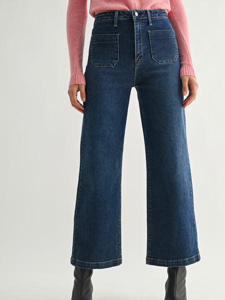 Just Black Denim : Patch Pocket Wide Leg Jean