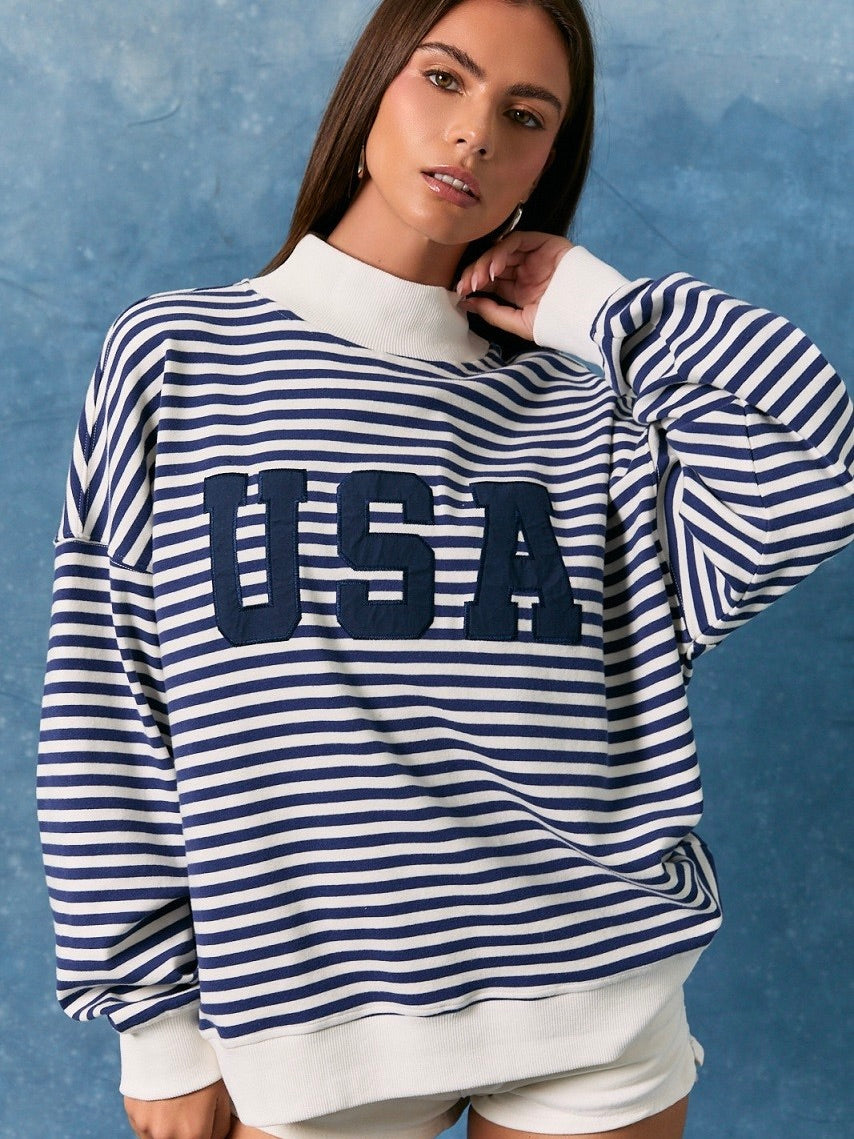 Stripe Mock Neck USA Sweatshirt