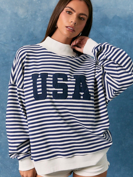 Stripe Mock Neck USA Sweatshirt