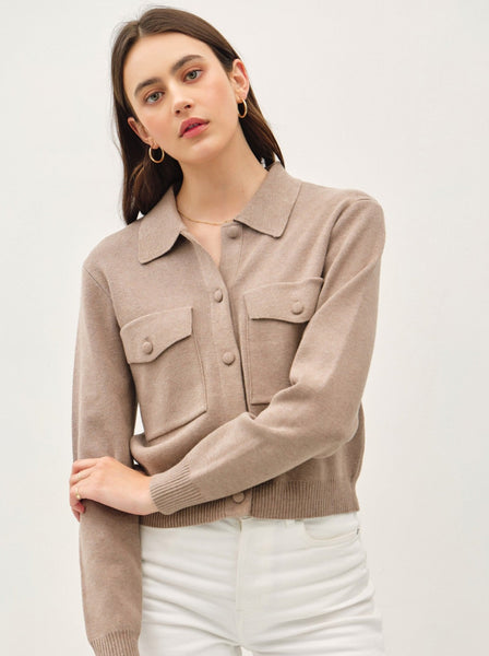 Cropped Sweater Button Up Jacket