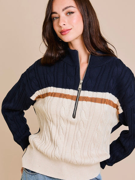 Cable Knit Zip Up Sweater