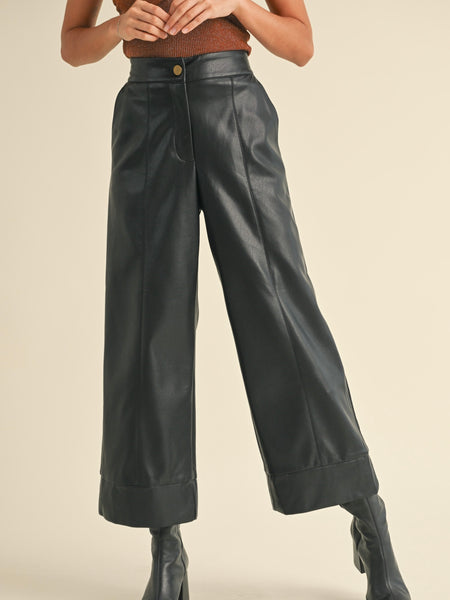 Faux Leather Wide Straight Pants