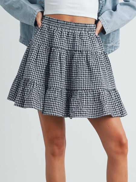 High Waisted Check Skirt