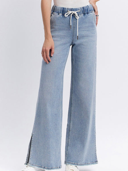 Lovervet : High Rise Drawstring Side Slit Wide Leg