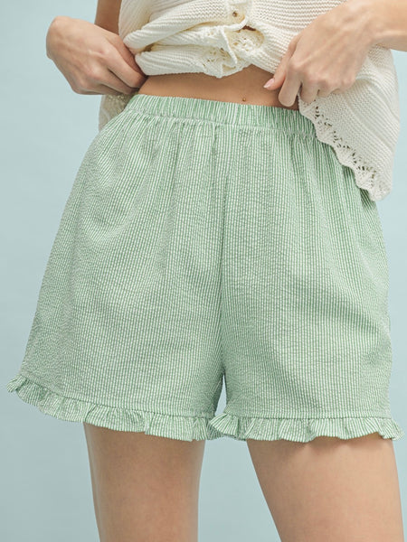 Striped Ruffle Hem Shorts