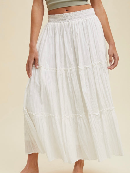 Crinkle Tiered Midi Skirt