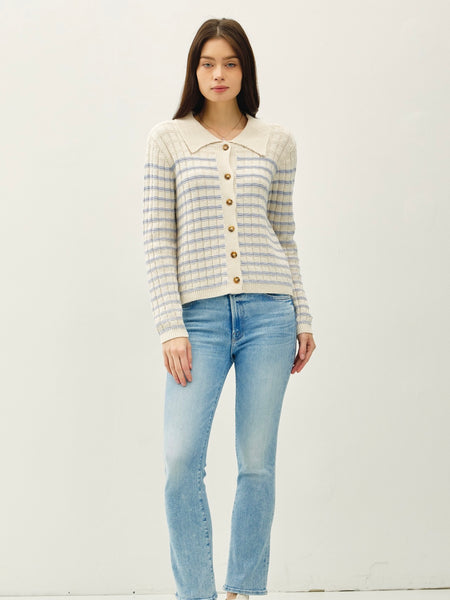 Collared Striped Knit Cardigan