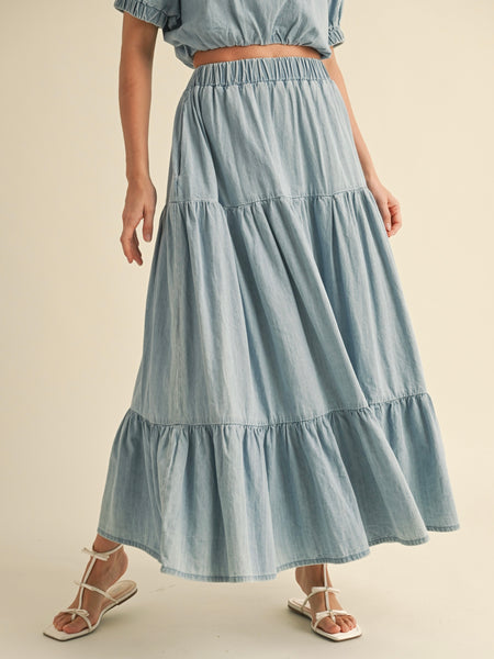 Tiered Denim Skirt