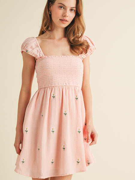 Flower Smocking Mini Dress