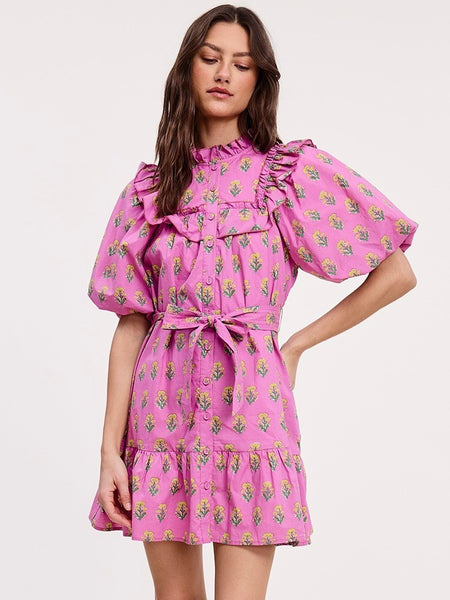 Floral Clusters Ruffled Mini Dress