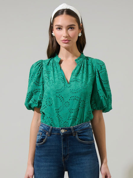 Eyelet Short Sleeve Top