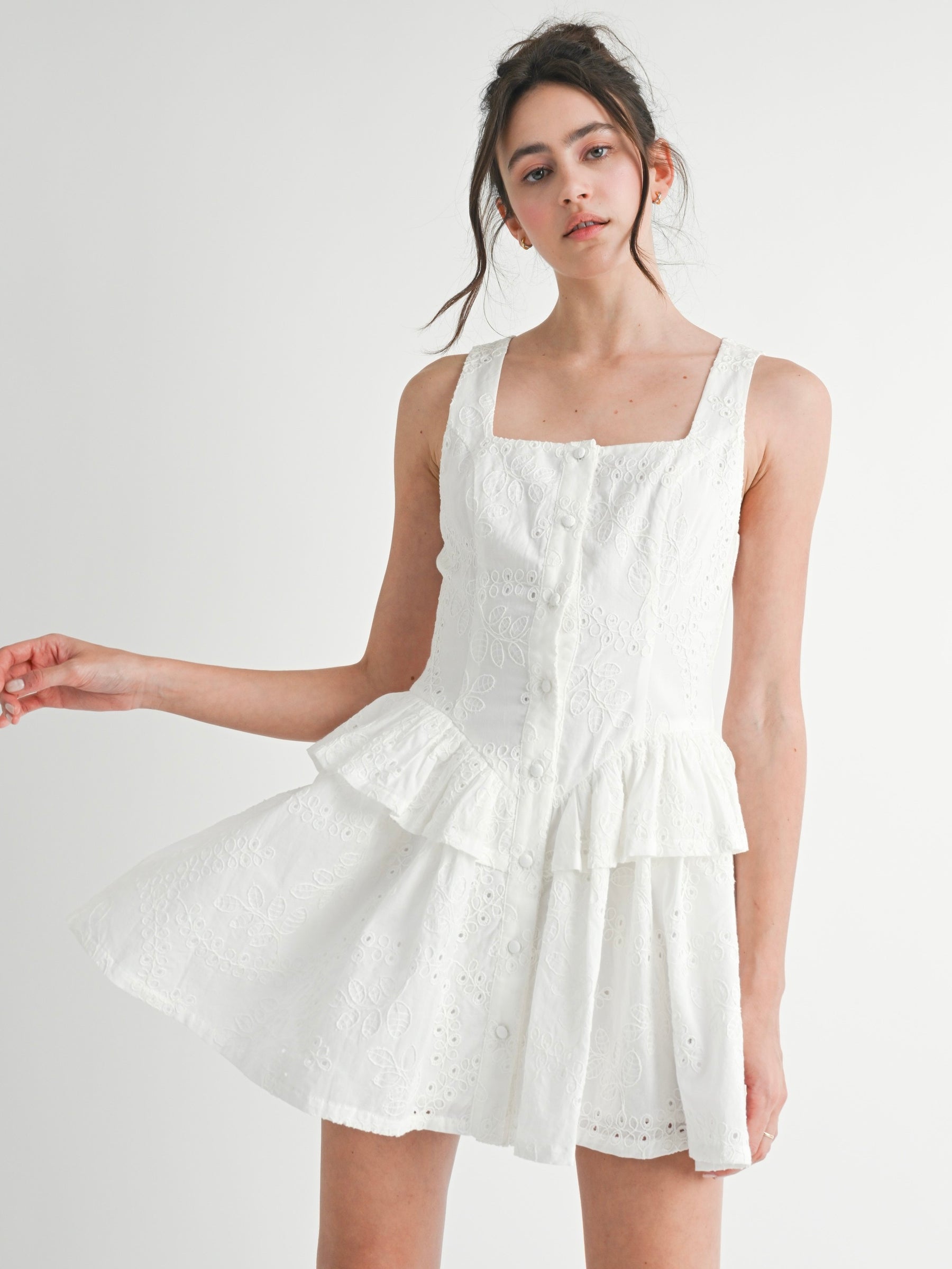 Eyelet Peplum Waist Dress