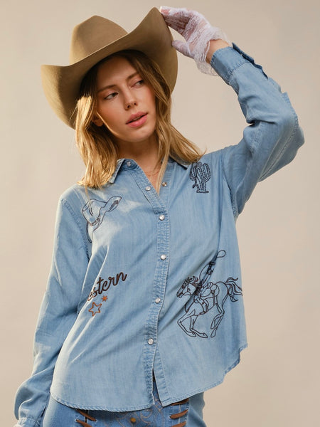 Western Embroidered Snap Button Shirt